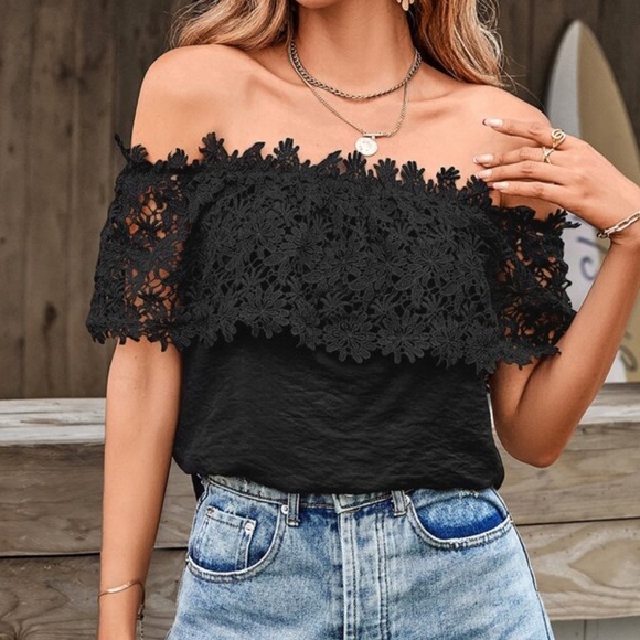 Boho White Floral Lace off Shoulder Blouse - Picture 2 of 16